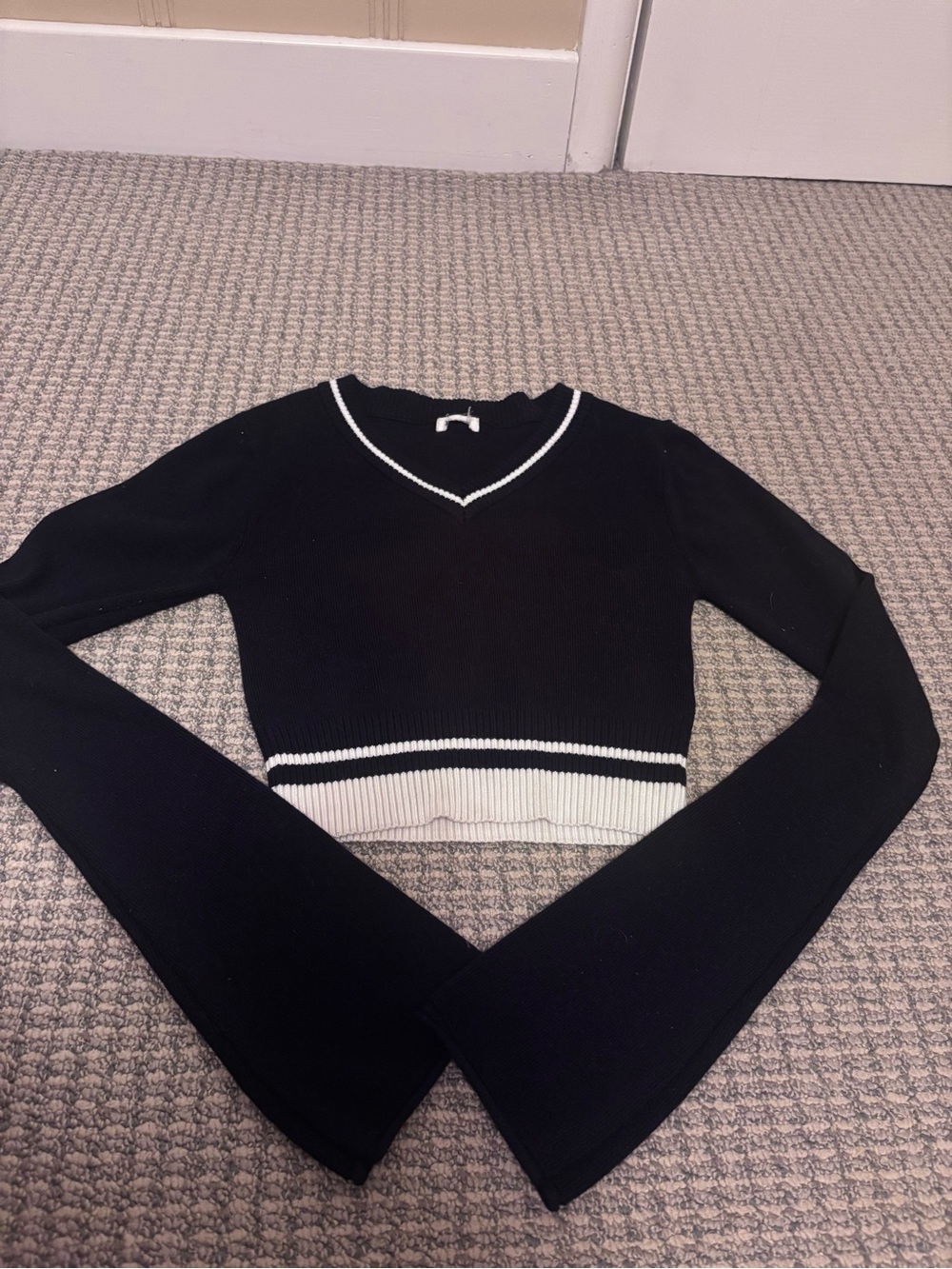 Garage cropped navy V-Neck Sweater